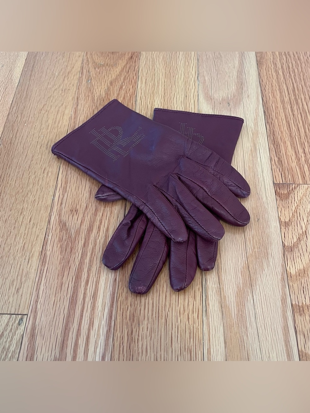 Ralph Lauren Burgundy Leather Gloves Monogram Old Money Preppy Women’s L
